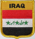 Bild der Flagge "Aufnäher Flagge Irak in Wappenform (6,2 x 7,3 cm)"