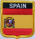 Aufnher Flagge Spanien mit Wappen
 in Wappenform (6,2 x 7,3 cm) kaufen bestellen Shop