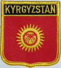 Aufnher Flagge Kirgisistan (1992-2023)
 in Wappenform (6,2 x 7,3 cm) kaufen bestellen Shop