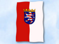 Flagge Hessen mit Wappen
 im Hochformat (Glanzpolyester) kaufen bestellen Shop