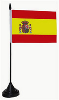 Bild der Flagge "Tisch-Flagge Spanien mit Wappen 15x10cm mit Kunststoffständer"
