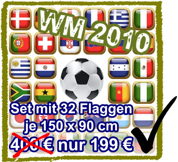 Bild von WM 2010 - Flaggen aller Teilnehmer  der Fussball-Weltmeisterschaft  in S�dafrika-Fahne WM 2010 - Flaggen aller Teilnehmer  der Fussball-Weltmeisterschaft  in S�dafrika-Nationalflagge, Flaggen und Fahnen kaufen, im Shop bestellen