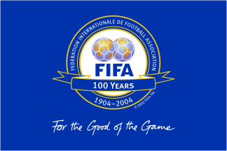 [The Centenial flag of FIFA.]