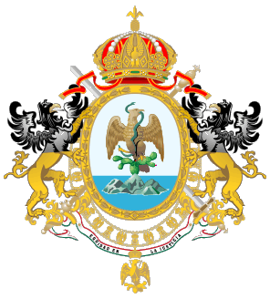 [Full coat of arms of Mexico: 18 June 1864 (confirmed 1 November 1865)-15 July 1867.
	By Juan Manuel Gabino Villascán]