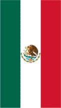 [Vertical hanging Mexican flags: with arms]