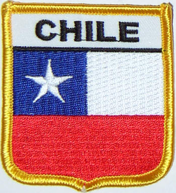 Bild von Aufnäher Flagge Chile  in Wappenform (6,2 x 7,3 cm)-Fahne Aufnäher Flagge Chile  in Wappenform (6,2 x 7,3 cm)-Flagge im Fahnenshop bestellen