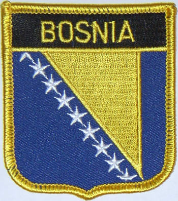 Bild von Aufnäher Flagge Bosnien  in Wappenform (6,2 x 7,3 cm)-Fahne Aufnäher Flagge Bosnien  in Wappenform (6,2 x 7,3 cm)-Flagge im Fahnenshop bestellen