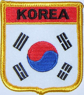Bild von Aufnäher Flagge Südkorea  in Wappenform (6,2 x 7,3 cm)-Fahne Aufnäher Flagge Südkorea  in Wappenform (6,2 x 7,3 cm)-Flagge im Fahnenshop bestellen