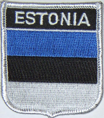 Bild von Aufnäher Flagge Estland  in Wappenform (6,2 x 7,3 cm)-Fahne Aufnäher Flagge Estland  in Wappenform (6,2 x 7,3 cm)-Flagge im Fahnenshop bestellen