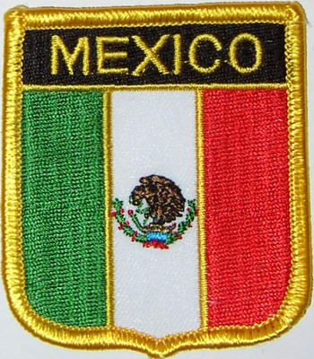 Bild von Aufnäher Flagge Mexiko  in Wappenform (6,2 x 7,3 cm)-Fahne Aufnäher Flagge Mexiko  in Wappenform (6,2 x 7,3 cm)-Flagge im Fahnenshop bestellen