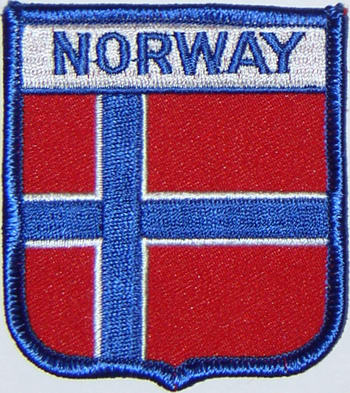 Bild von Aufnäher Flagge Norwegen  in Wappenform (6,2 x 7,3 cm)-Fahne Aufnäher Flagge Norwegen  in Wappenform (6,2 x 7,3 cm)-Flagge im Fahnenshop bestellen