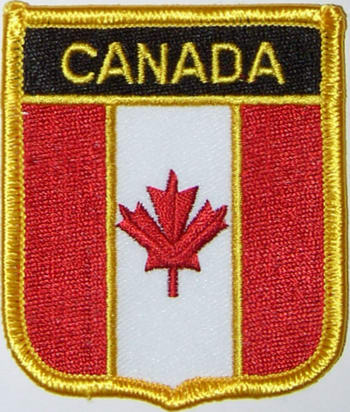 Bild von Aufnäher Flagge Kanada  in Wappenform (6,2 x 7,3 cm)-Fahne Aufnäher Flagge Kanada  in Wappenform (6,2 x 7,3 cm)-Flagge im Fahnenshop bestellen