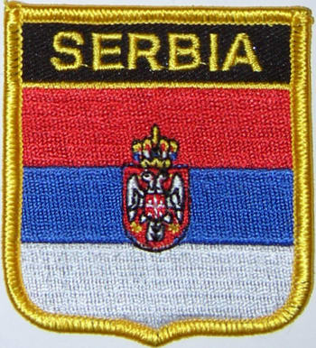 Bild von Aufnäher Flagge Serbien  in Wappenform (6,2 x 7,3 cm)-Fahne Aufnäher Flagge Serbien  in Wappenform (6,2 x 7,3 cm)-Flagge im Fahnenshop bestellen