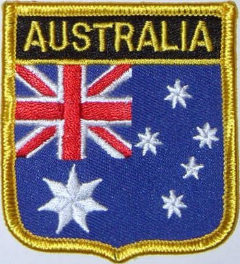 Bild von Aufnäher Flagge Australien  in Wappenform (6,2 x 7,3 cm)-Fahne Aufnäher Flagge Australien  in Wappenform (6,2 x 7,3 cm)-Flagge im Fahnenshop bestellen