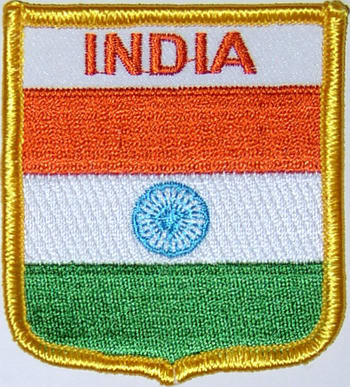 Bild von Aufnäher Flagge Indien  in Wappenform (6,2 x 7,3 cm)-Fahne Aufnäher Flagge Indien  in Wappenform (6,2 x 7,3 cm)-Flagge im Fahnenshop bestellen