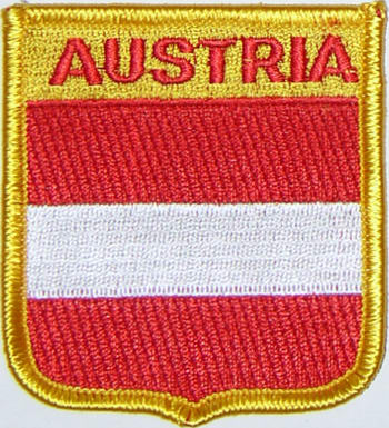 Bild von Aufnäher Flagge Österreich  in Wappenform (6,2 x 7,3 cm)-Fahne Aufnäher Flagge Österreich  in Wappenform (6,2 x 7,3 cm)-Flagge im Fahnenshop bestellen