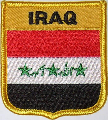 Bild von Aufnäher Flagge Irak  in Wappenform (6,2 x 7,3 cm)-Fahne Aufnäher Flagge Irak  in Wappenform (6,2 x 7,3 cm)-Flagge im Fahnenshop bestellen