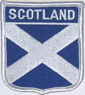 Bild von Aufnäher Flagge Schottland  in Wappenform (6,2 x 7,3 cm)-Fahne Aufnäher Flagge Schottland  in Wappenform (6,2 x 7,3 cm)-Flagge im Fahnenshop bestellen