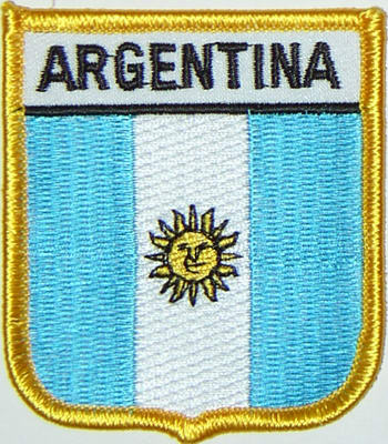 Bild von Aufnäher Flagge Argentinien  in Wappenform (6,2 x 7,3 cm)-Fahne Aufnäher Flagge Argentinien  in Wappenform (6,2 x 7,3 cm)-Flagge im Fahnenshop bestellen