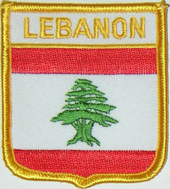 Bild von Aufnäher Flagge Libanon  in Wappenform (6,2 x 7,3 cm)-Fahne Aufnäher Flagge Libanon  in Wappenform (6,2 x 7,3 cm)-Flagge im Fahnenshop bestellen