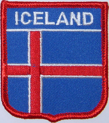 Bild von Aufnäher Flagge Island  in Wappenform (6,2 x 7,3 cm)-Fahne Aufnäher Flagge Island  in Wappenform (6,2 x 7,3 cm)-Flagge im Fahnenshop bestellen