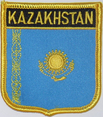 Bild von Aufnäher Flagge Kasachstan  in Wappenform (6,2 x 7,3 cm)-Fahne Aufnäher Flagge Kasachstan  in Wappenform (6,2 x 7,3 cm)-Flagge im Fahnenshop bestellen