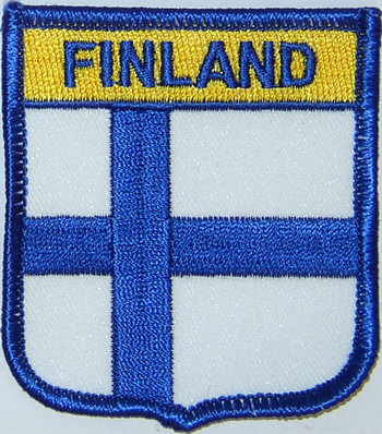 Bild von Aufnäher Flagge Finnland  in Wappenform (6,2 x 7,3 cm)-Fahne Aufnäher Flagge Finnland  in Wappenform (6,2 x 7,3 cm)-Flagge im Fahnenshop bestellen