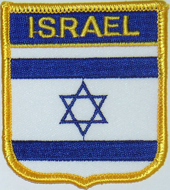 Bild von Aufnäher Flagge Israel  in Wappenform (6,2 x 7,3 cm)-Fahne Aufnäher Flagge Israel  in Wappenform (6,2 x 7,3 cm)-Flagge im Fahnenshop bestellen