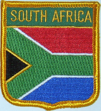Bild von Aufnäher Flagge Südafrika  in Wappenform (6,2 x 7,3 cm)-Fahne Aufnäher Flagge Südafrika  in Wappenform (6,2 x 7,3 cm)-Flagge im Fahnenshop bestellen