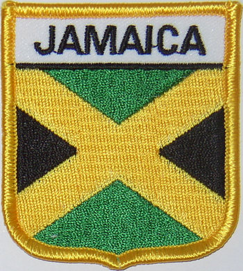 Bild von Aufnäher Flagge Jamaika  in Wappenform (6,2 x 7,3 cm)-Fahne Aufnäher Flagge Jamaika  in Wappenform (6,2 x 7,3 cm)-Flagge im Fahnenshop bestellen