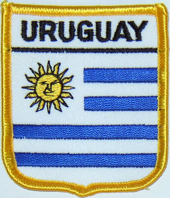 Bild von Aufnäher Flagge Uruguay  in Wappenform (6,2 x 7,3 cm)-Fahne Aufnäher Flagge Uruguay  in Wappenform (6,2 x 7,3 cm)-Flagge im Fahnenshop bestellen