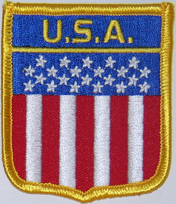Bild von Aufnäher Flagge USA  in Wappenform (6,2 x 7,3 cm)-Fahne Aufnäher Flagge USA  in Wappenform (6,2 x 7,3 cm)-Flagge im Fahnenshop bestellen