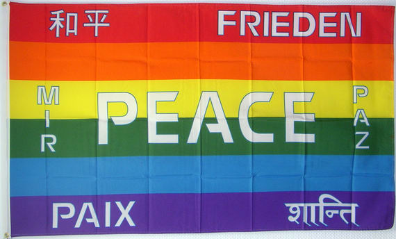 Bild von Friedensfahne mit mehrsprachiger Aufschrift-Fahne Friedensfahne mit mehrsprachiger Aufschrift-Flagge im Fahnenshop bestellen