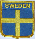 Aufnäher Flagge Schweden
 in Wappenform (6,2 x 7,3 cm) kaufen bestellen Shop