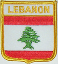 Aufnäher Flagge Libanon
 in Wappenform (6,2 x 7,3 cm) kaufen bestellen Shop