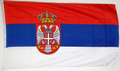 Bild der Flagge "Nationalflagge Serbien mit Wappen (150 x 90 cm)"