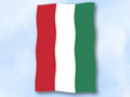 Bild der Flagge "Flagge Ungarn mit Wappen im Hochformat (Glanzpolyester)"