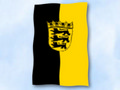 Bild der Flagge "Flagge Baden Württemberg mit Wappen im Hochformat (Glanzpolyester)"