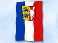 Bild der Flagge "Flagge Schleswig-Holstein mit Wappen im Hochformat (Glanzpolyester)"