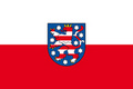 Bild der Flagge "Flagge Thüringen mit Wappen im Querformat (Glanzpolyester)"