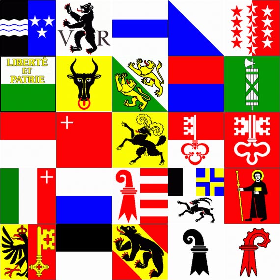 Bild von Set mit den Flaggen aller 26  Schweizer Kantone (90 x 90 cm)-Fahne Set mit den Flaggen aller 26  Schweizer Kantone (90 x 90 cm)-Flagge im Fahnenshop bestellen