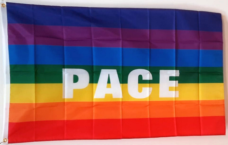 Bild von Friedensfahne mit Aufdruck PACE-Fahne Friedensfahne mit Aufdruck PACE-Flagge im Fahnenshop bestellen