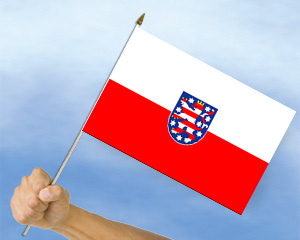 Bild von Stockflagge Thüringen (45 x 30 cm)-Fahne Stockflagge Thüringen (45 x 30 cm)-Flagge im Fahnenshop bestellen