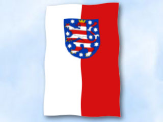 Bild von Flagge Thüringen mit Wappen  im Hochformat (Glanzpolyester)-Fahne Flagge Thüringen mit Wappen  im Hochformat (Glanzpolyester)-Flagge im Fahnenshop bestellen