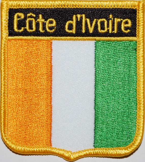 Bild von Aufnäher Flagge Elfenbeinküste  in Wappenform (6,2 x 7,3 cm)-Fahne Aufnäher Flagge Elfenbeinküste  in Wappenform (6,2 x 7,3 cm)-Flagge im Fahnenshop bestellen