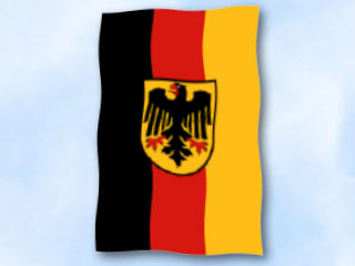 Bild von Flagge Deutschland mit Wappen  im Hochformat (Glanzpolyester)-Fahne Flagge Deutschland mit Wappen  im Hochformat (Glanzpolyester)-Flagge im Fahnenshop bestellen