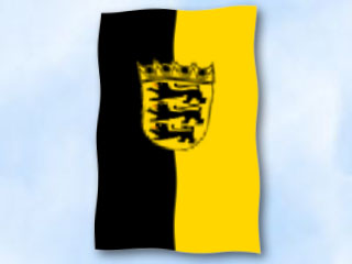 Bild von Flagge Baden Württemberg mit Wappen  im Hochformat (Glanzpolyester)-Fahne Flagge Baden Württemberg mit Wappen  im Hochformat (Glanzpolyester)-Flagge im Fahnenshop bestellen