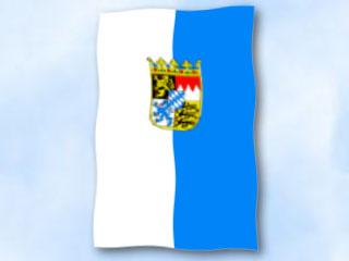 Bild von Flagge Bayern Streifen mit Wappen  im Hochformat (Glanzpolyester)-Fahne Flagge Bayern Streifen mit Wappen  im Hochformat (Glanzpolyester)-Flagge im Fahnenshop bestellen