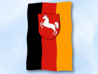 Bild von Flagge Niedersachsen  im Hochformat (Glanzpolyester)-Fahne Flagge Niedersachsen  im Hochformat (Glanzpolyester)-Flagge im Fahnenshop bestellen