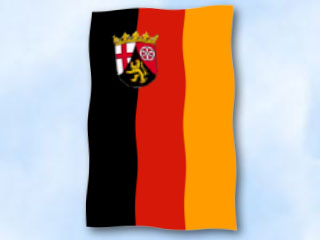 Bild von Flagge Rheinland-Pfalz  im Hochformat (Glanzpolyester)-Fahne Flagge Rheinland-Pfalz  im Hochformat (Glanzpolyester)-Flagge im Fahnenshop bestellen
